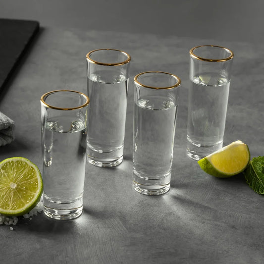 4-Piece 2oz Shot Glass Set with gold rim "Set Only"